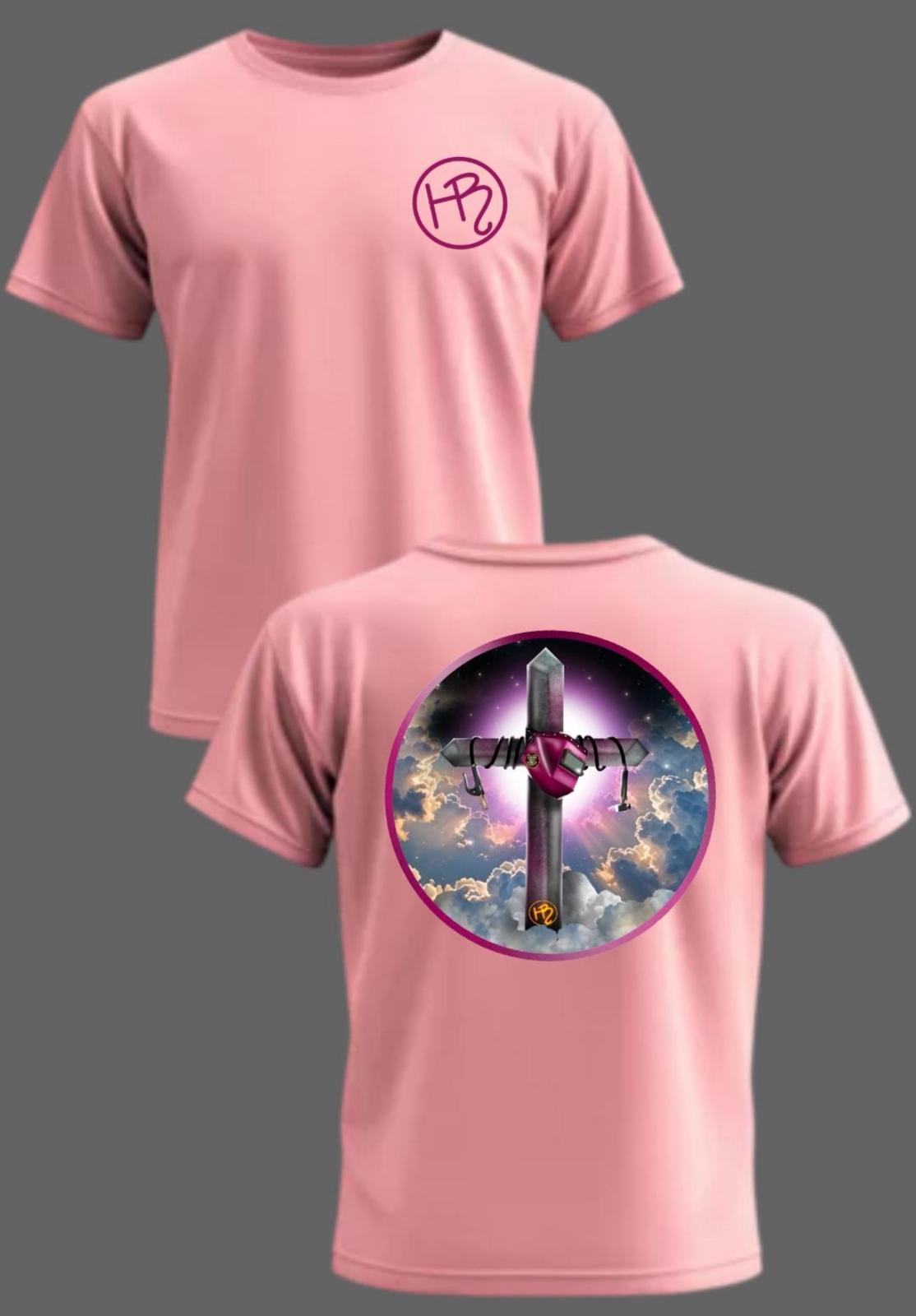 "Barbed Wire Heart Cross" Graphic T-Shirt (Pink)